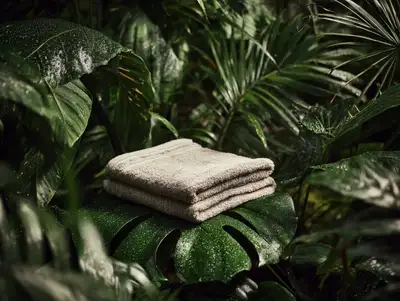 Botanical studio product photography among tropical leaves