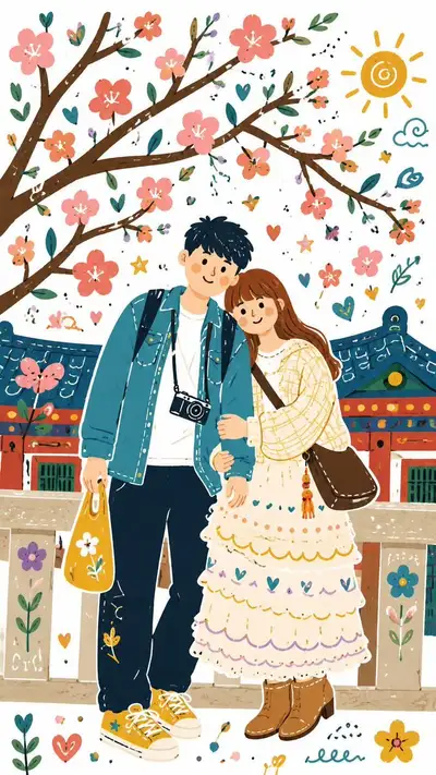 带涂鸦元素的装饰性民俗风扁平插画