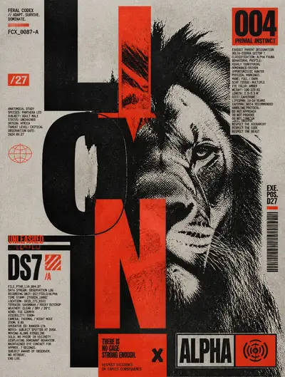Brutalist lion head halftone poster prompt