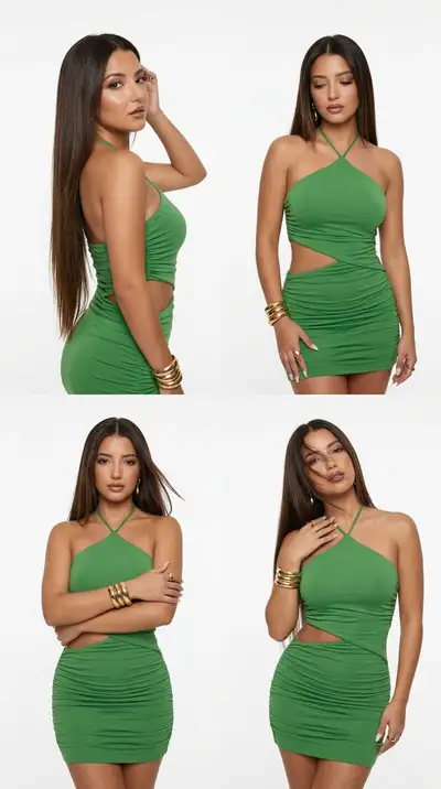 Editorial Fashion Set: Grass-Green Mini Dress