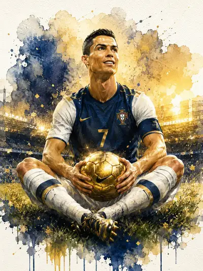 Una impresionante ilustración de retrato que combina acuarela y estilo cinematográfico de Cristiano