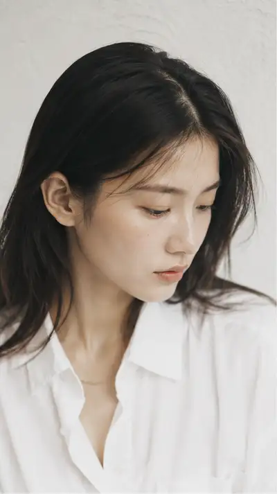 Editorial close-up of a Japanese woman reading in an oversized shirt