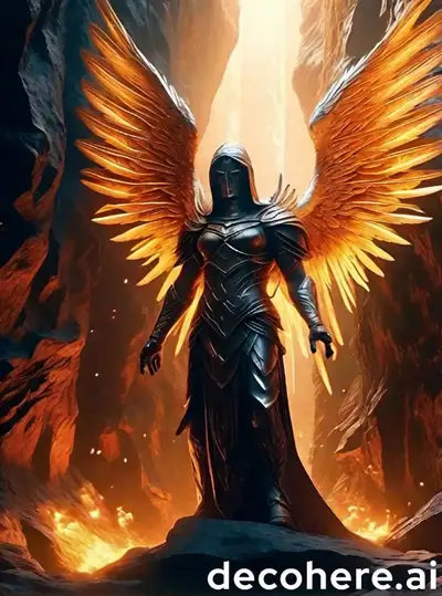 Majestic Angel Amidst Flames in Cave