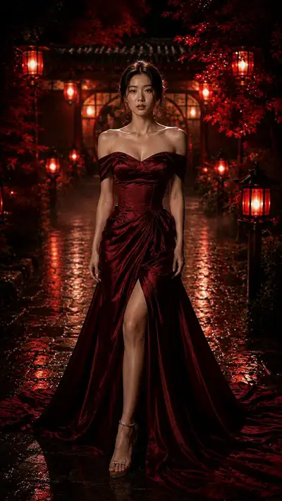 Ruby Satin Couture Editorial Portrait
