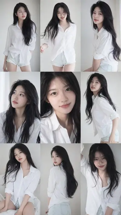 3x3 grid Korean idol portrait photoshoot series