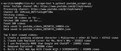 Claude Code prompt to build a YouTube channel scraper with the Google API