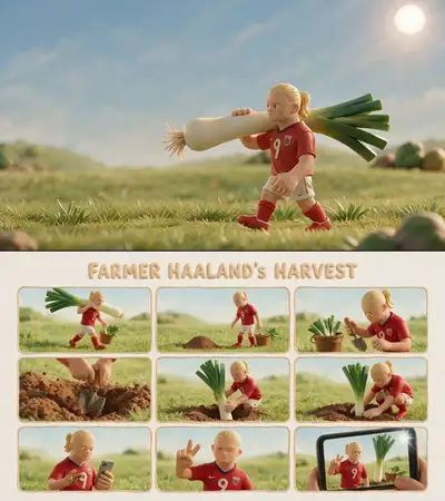 Un personnage de footballeur en pâte à modeler plante un oignon géant (Seedance 2.0 Mini)