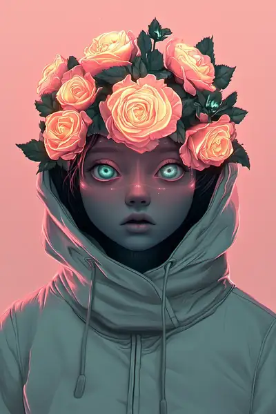 Bioluminescence Flora Cyborg Portrait