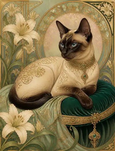 Art Nouveau Siamese Cat Portrait