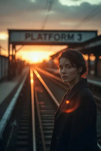 Cinematic Sunset Train Platform Scene