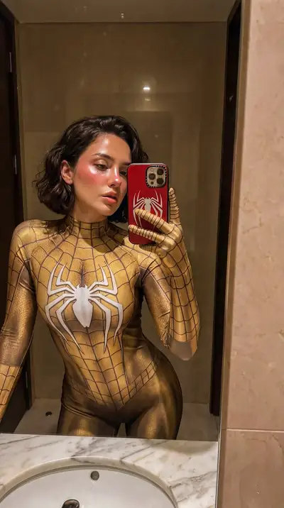 Goldener Symbiote-Superheld Mirror Selfie