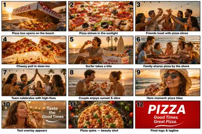 Cinematic Beach Pizza Ad Video Prompt