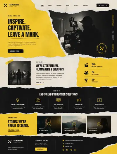 Torn paper style website design in yellow UI theme