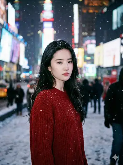 Cinematic Snowy Night Portrait Prompt