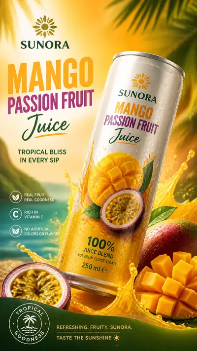 Mango Passion Fruit Juice Can Advertising Poster