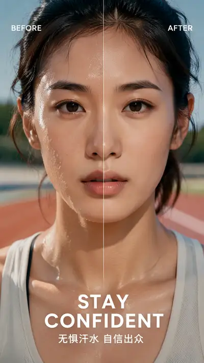 Sweaty runner face close up sports advertisement