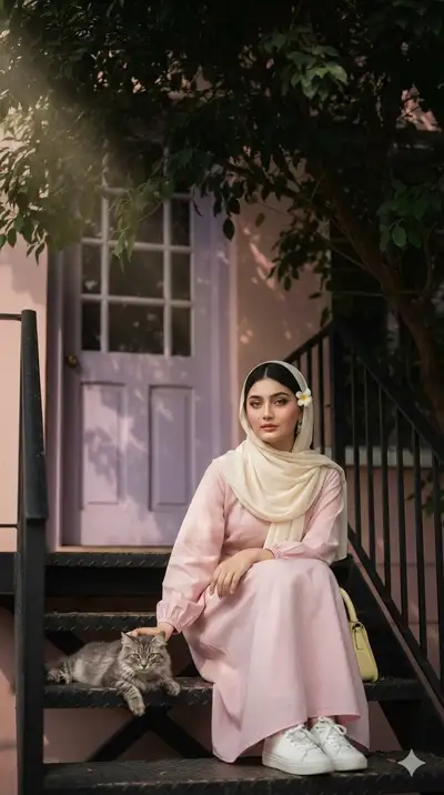 Photorealistic Portrait with Hijab and Cat