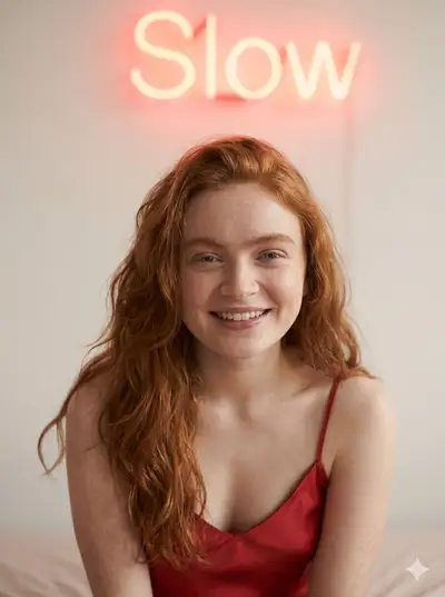 Realistic Bedroom Portrait with Neon Sign