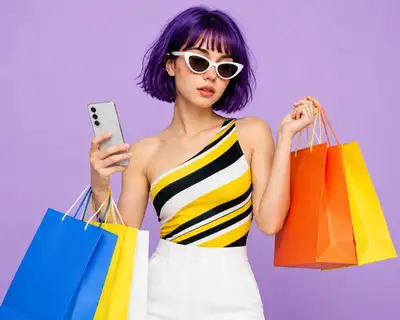 Premium Fashion Ad Portrait with Shopping Bags