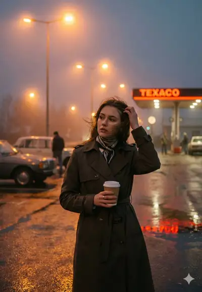 Cinematic Roadside Gas Station Portrait