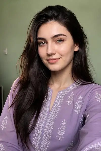 Naturalistic Portrait of Woman in Lavender Kurta