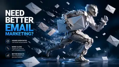 Paper envelope humanoid figure running email ad