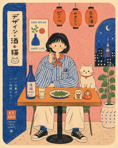 Flat Risograph Cafe Poster Illustration