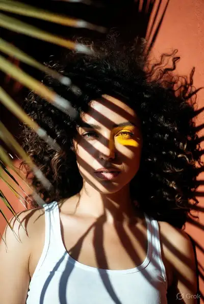 Sunlit Portrait with Palm Shadows