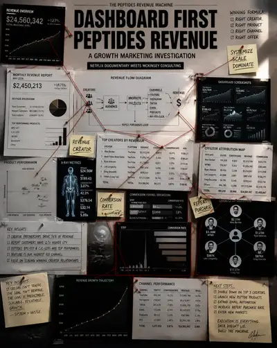 Documentary-style growth marketing investigation board