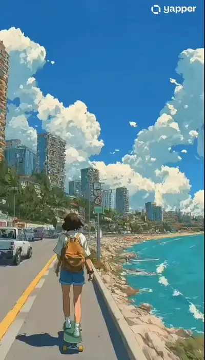 Cinematic Anime Skateboarding Coastal Scene