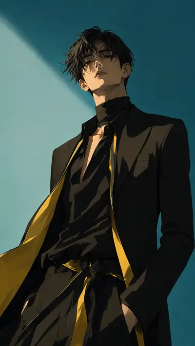 Anime-style magazine cover illustration of a cool young man