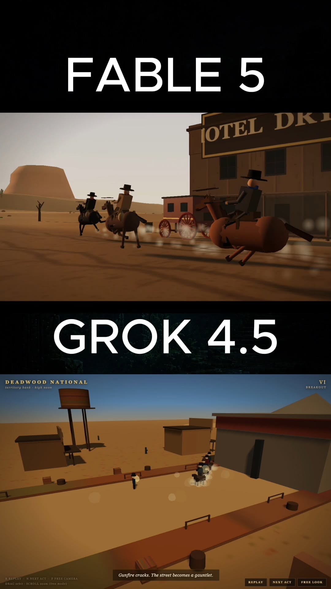 Wild West bank robbery animation in a single HTML file
