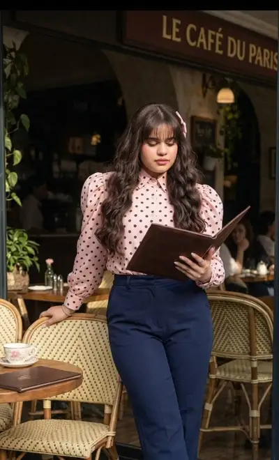 Sunlit Portrait of Girl in Polka-Dot Blouse