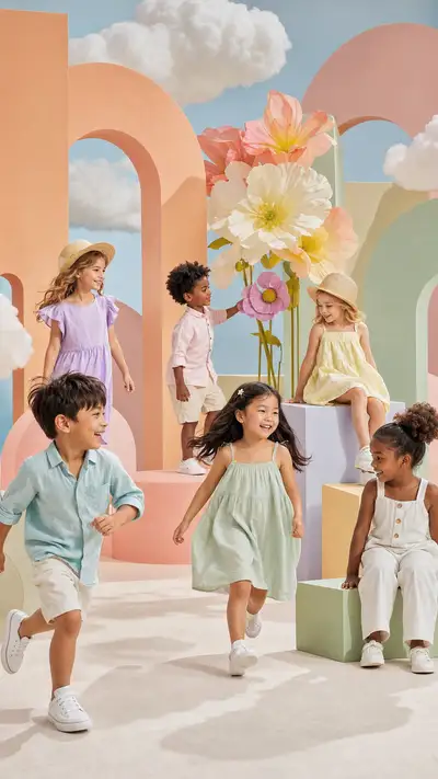 Pastel Summer Fashion Photoshoot with Diverse Children