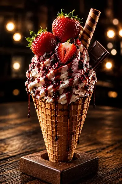 Luxury Strawberry Chocolate Ice Cream Cone