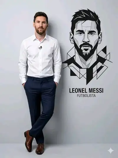 Foto de estudio con un mural de arte vectorial geométrico de tu rostro