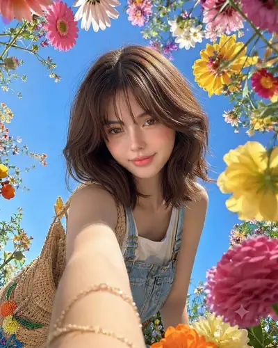 Sunny Flower Garden Selfie Portrait