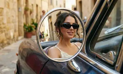 Vintage Cabriolet Mirror Reflection Portrait