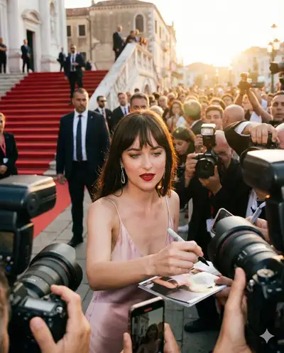 Prompt cinématographique de moment d'autographe paparazzi sur tapis rouge