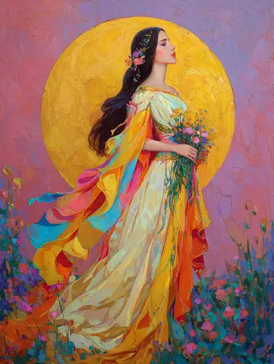Ancient Faerie Beauty with Golden Moon