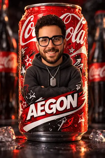 Hyper-Realistic Coca-Cola Collectible Can with Funko-Style Figure