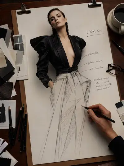 Sketch to Runway Fashion Model Prompt