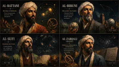 Muslim Astronomers Stylized 2x2 Grid Illustration