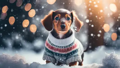 Cinematic Portrait of a Baby Sausage Dog in Winter