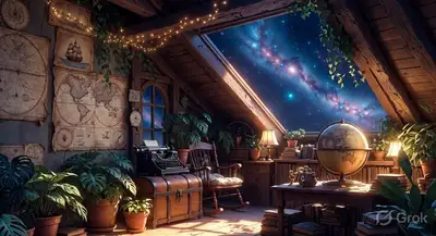 Cozy Attic Room with Galaxy Skylight