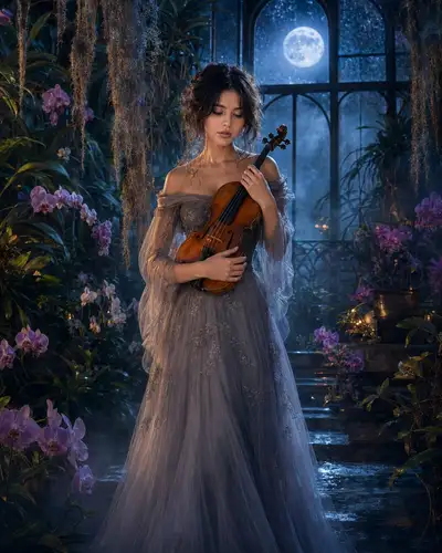 Moonlit Glass Greenhouse Fantasy Portrait