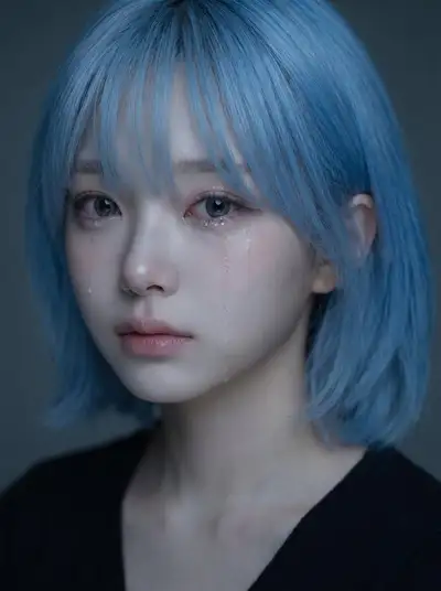 Korean-style emotional portrait with tears