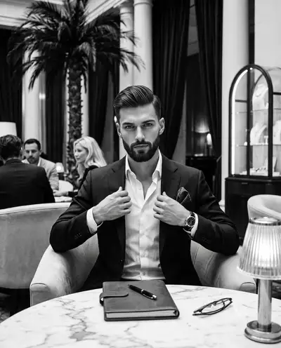 Monochrome Editorial Portrait of a Man in a Luxury Lounge