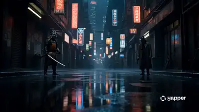 Samurai-gegen-Revolvermann-Regenduell-Videoprompt