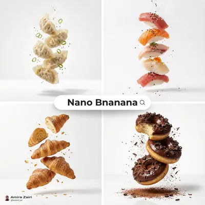 Levitating food advertising template on a white seamless background